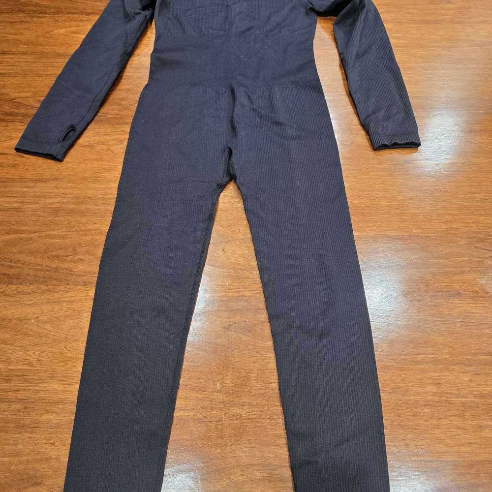 Black Long Sleeve‎ Unisex Adult Dance Unitard Size L Solid Pattern